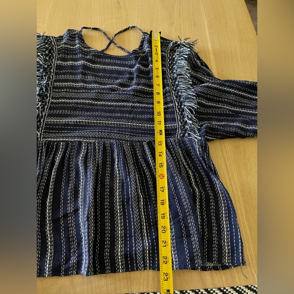 Blue Rain| Francesca’s Beachy Boho Long Sleeve Blouse with Fringe Accents••• - Picture 9 of 10